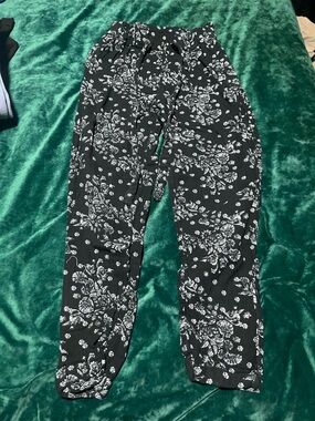 Black Floral Drawstring Joggers